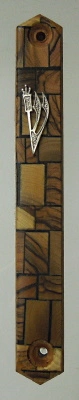 Nickel shin on mosaic olive wood